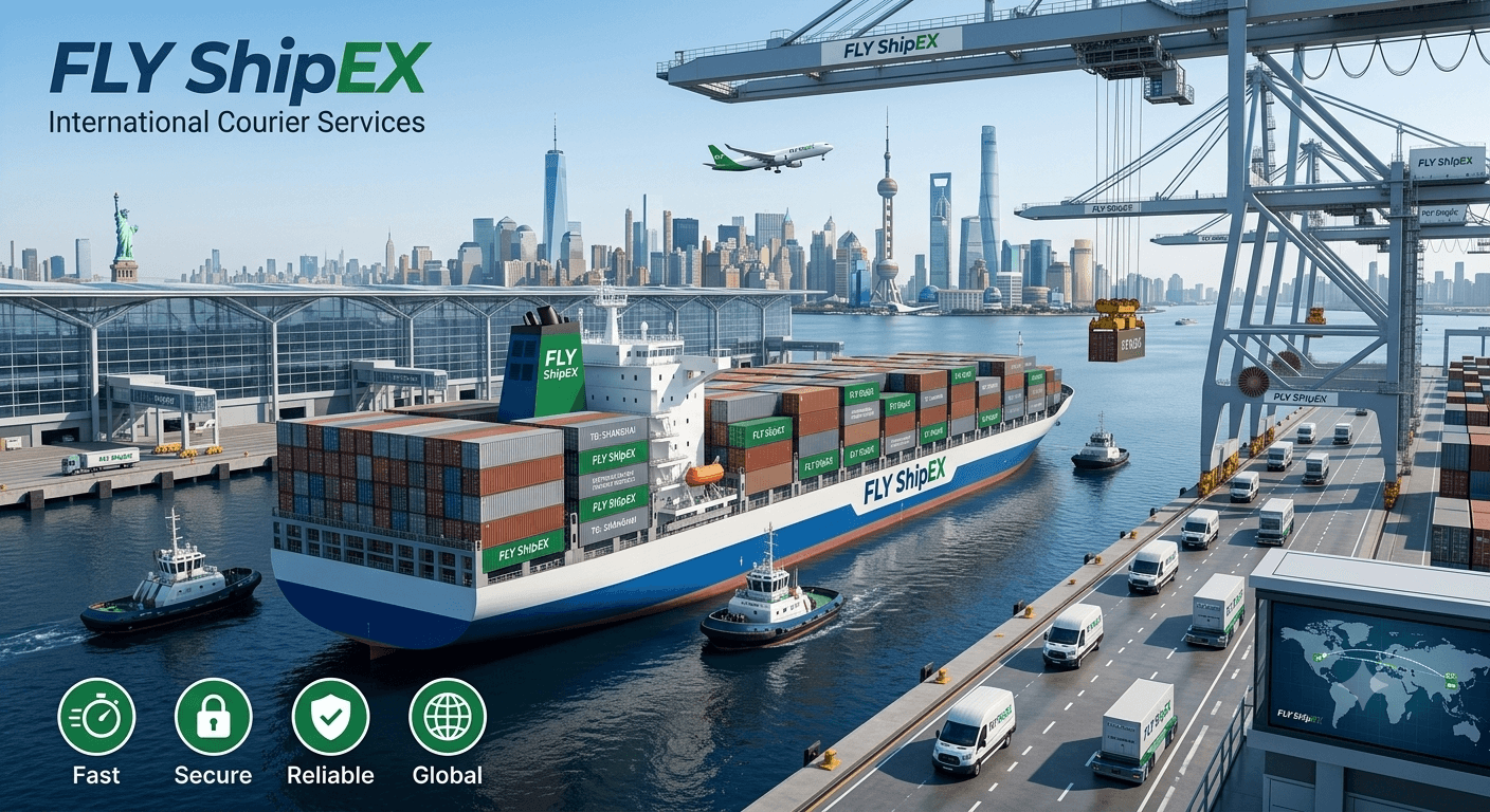 Cargo ship transporting goods through an international port